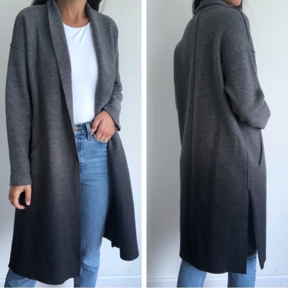 EILEEN FISHER Shawl Collar Kimono Jacket in Ombre Boiled Wool Ash/Black S/M - Picture 2 of 9